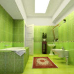 Фото: Длинная зеленая ванная комната