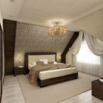 спальня на мансарде коричневого цвета